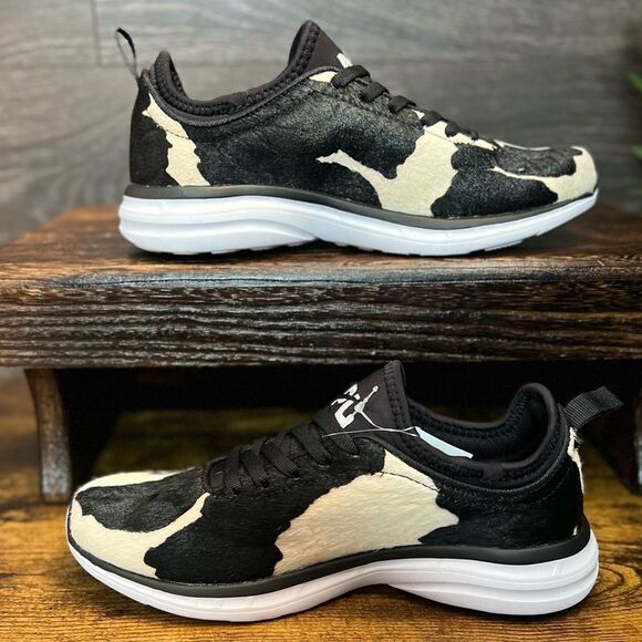 APL Iconic and White Calf Hair Sneakers with Cow Print Design, Size 7. NIB! - Picture 4 of 15
